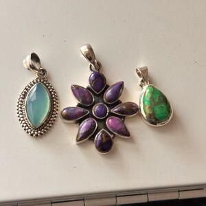 ✨ Vintage Pendant Trio | 925 Sterling Silver & Gemstone Lot ✨
